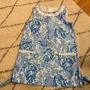 Lilly Pulitzer Blue and White Floral Shift Dress with Lace Accents